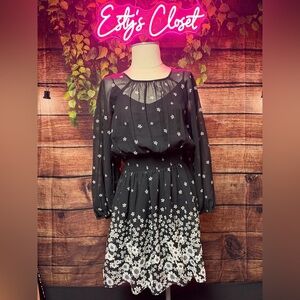 Tommy Hilfiger Black and White Floral Long Sleeve Dress